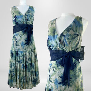 Vtg Jonathan Martin Womens Y2K Midi Dress Size 14W Silk Forest Fairy Whimsigoth